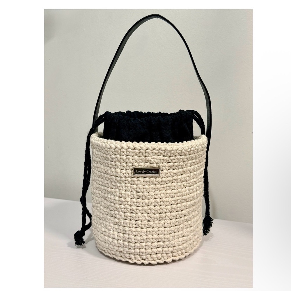 Cream and Black Bucket Bag